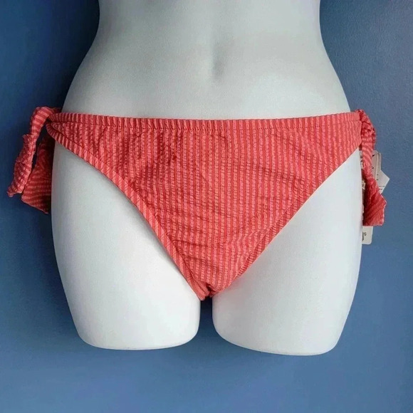 NWT Lucky Brand Vintage Orange Seer Sucker "Brazilizn Fit" Bikini Bottom Size L - Picture 1 of 5